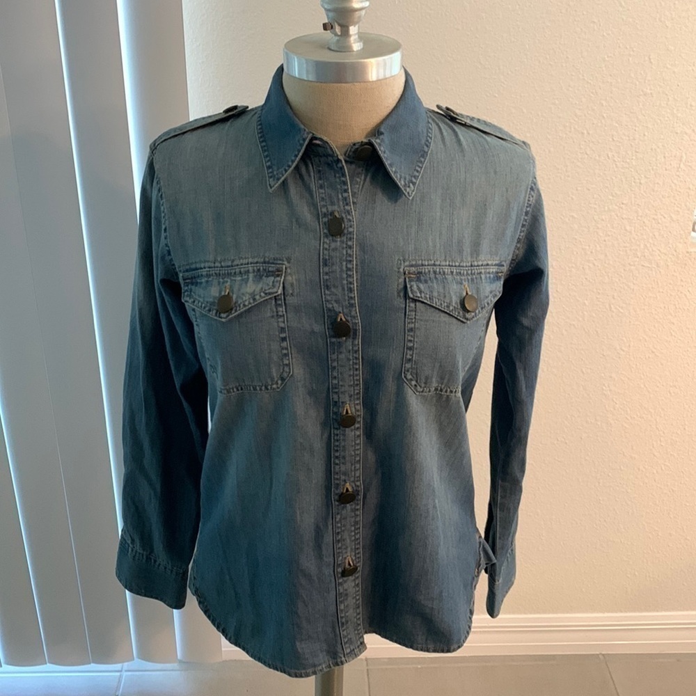 CAbi JEANS DENIM TAVERN BUTTON DOWN SHIRT GU SZ XS CAREER EVERYDAY VERSATILE